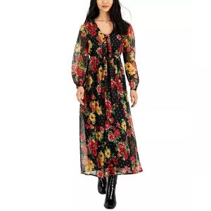 Floral Black Dress metallic shimmer